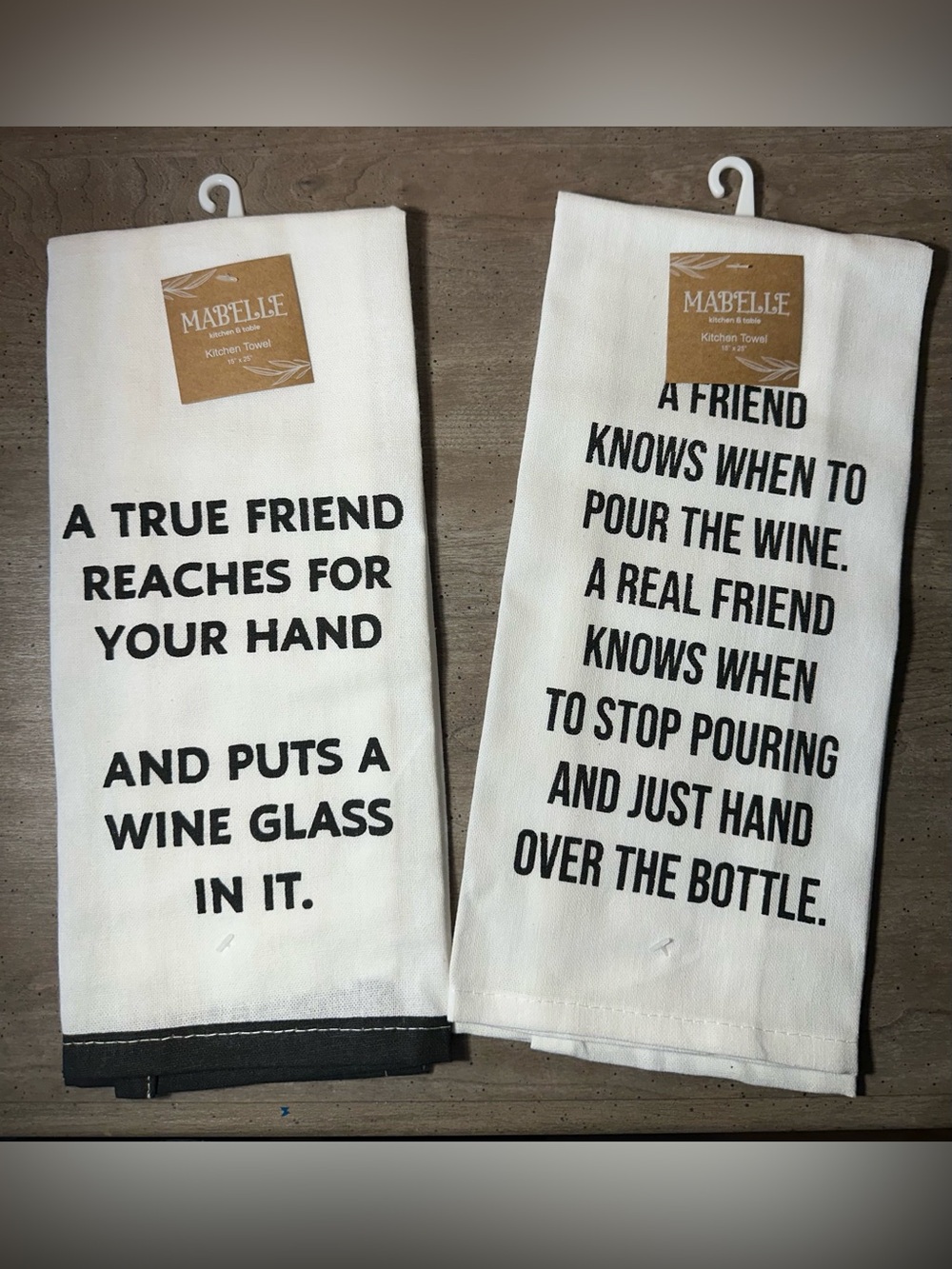 Mabelle White Cotton Wine Quote Kitchen Towels - Set of 2